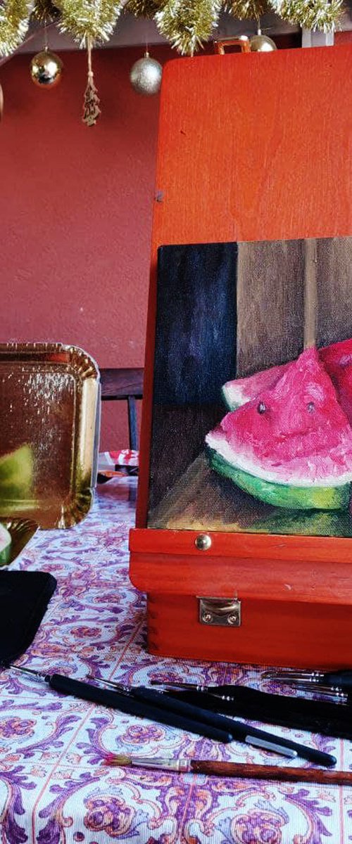 Watermelon in the gold. 30x20 cm. Anguria nell'oro by Oksana Evteeva