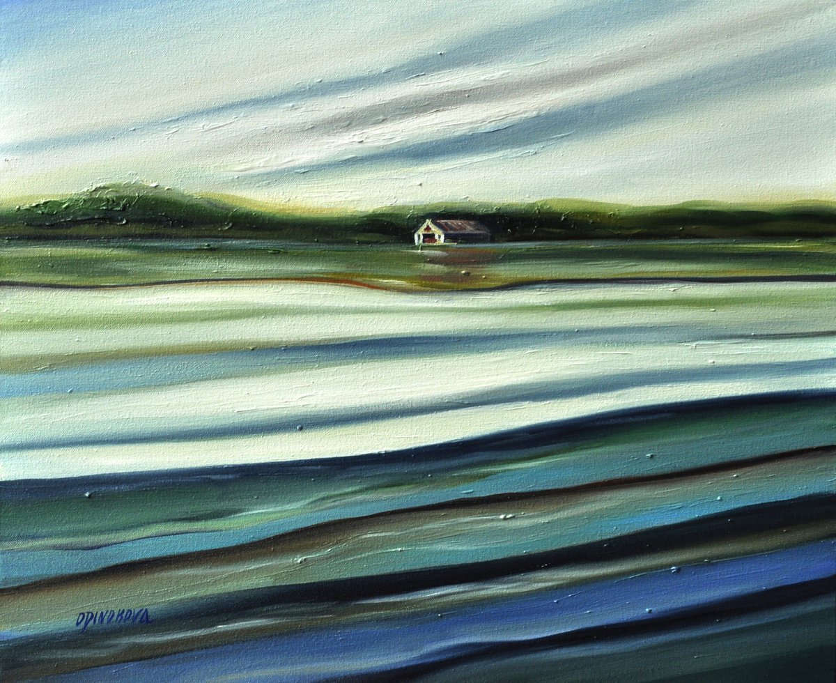 Impressionistic Landscape Oil Painting By Valda Rose Art Gallery, 24 X 20", When Evening Is Falling, Original Artwork