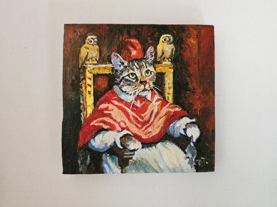Cat Pope Oil Miniature
