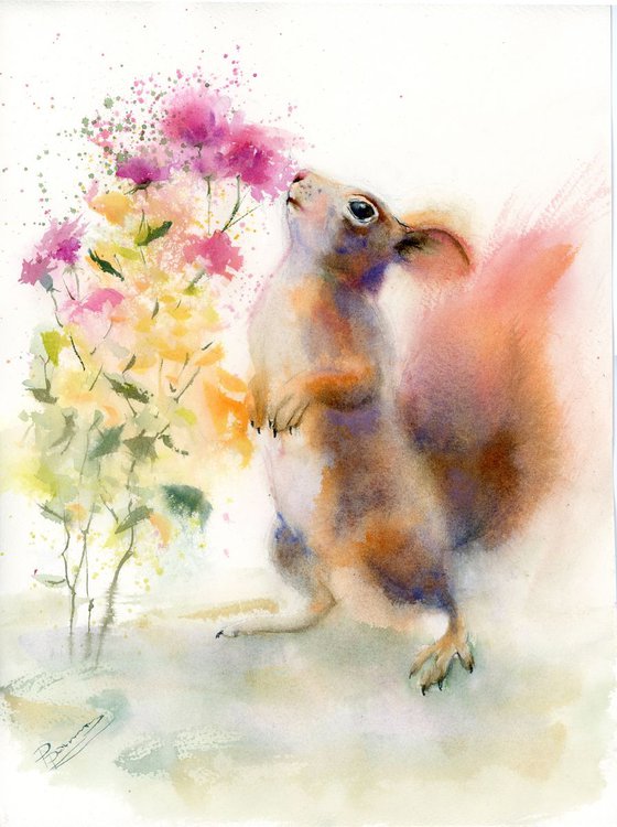 Squirrel with flower