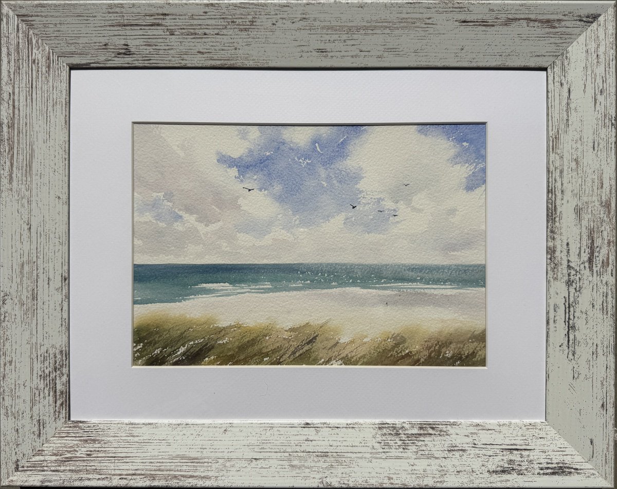 Impressionistic Landscape Watercolour By Shelly Du, 12 X 8", Beach Day On Sylt, Original Artwork