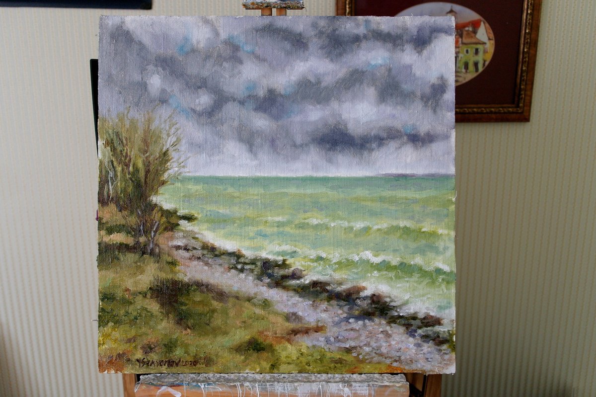 Impressionistic Landscape Oil Painting By Juri Semjonov, 16 X 16", Autumn Coast Of The Gulf Of Finland, Original Artwork