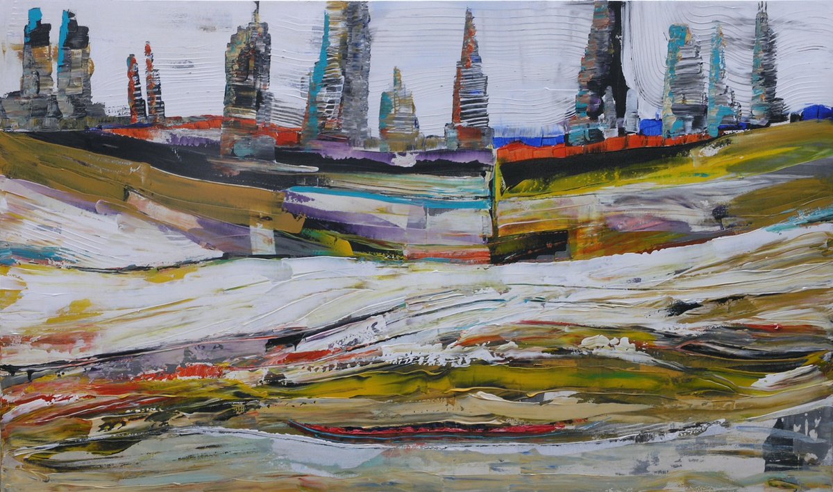 Urban And Pop Abstract Acrylic Painting By Loretta Kaltenhauser, 60 X 36", Living On The Edge, Original Artwork