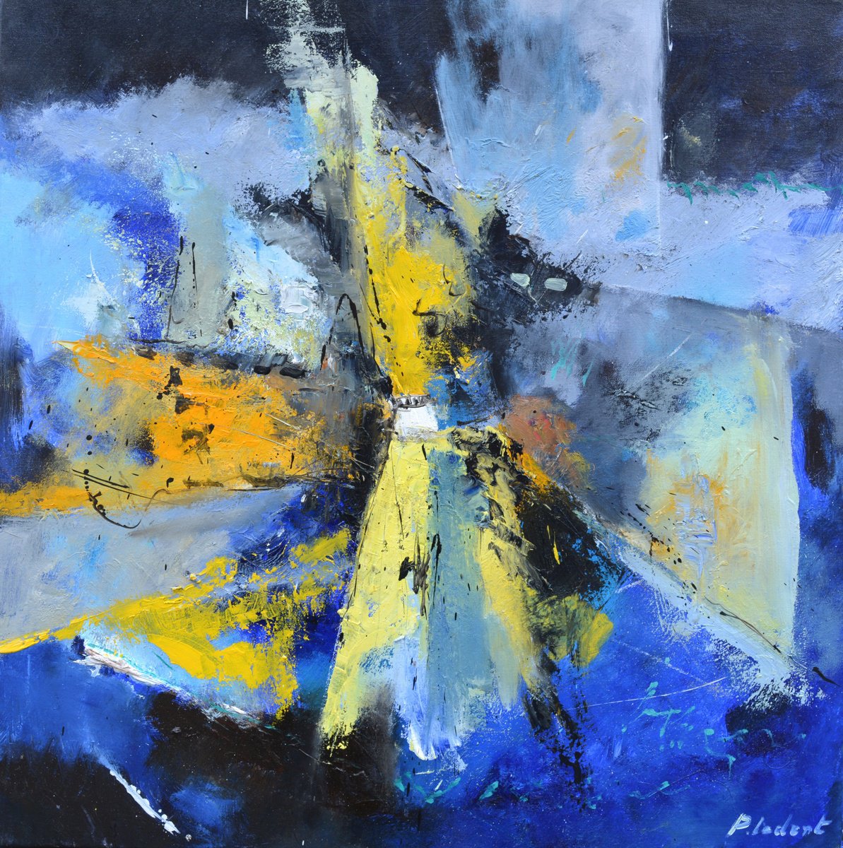 Abstract Oil Painting By Pol Henry Ledent, 24 X 24", Dancing In The Tempest, Original Artwork