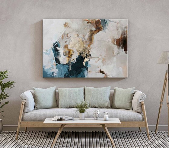 "Avalanche 3" Blue gold abstract wall art