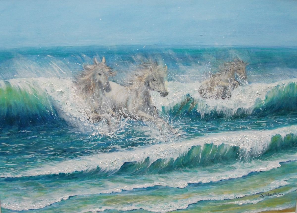SEA HORSES Acrylic painting by Lynda Cockshott Artfinder