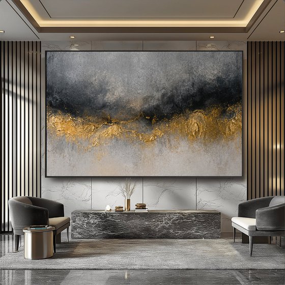 Abstract Gold Peaks in Gray Night