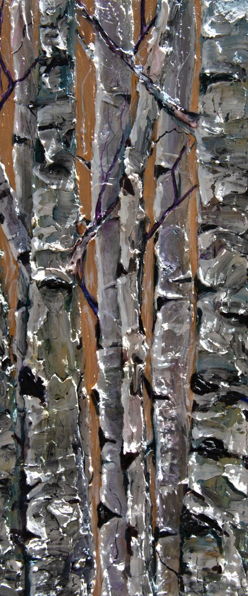 Birch Trees -  Monochrome Impasto Original Painting  (palette knife) by Lena Owens at OLena Art