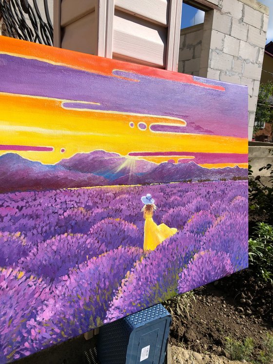 Lonely woman in lavender field