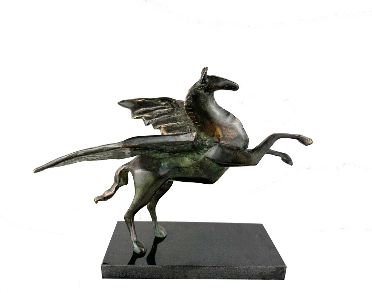 Expressive Animal Bronze Sculpture By Toth Kristof, 12 X 10", Pegasus, Original Artwork