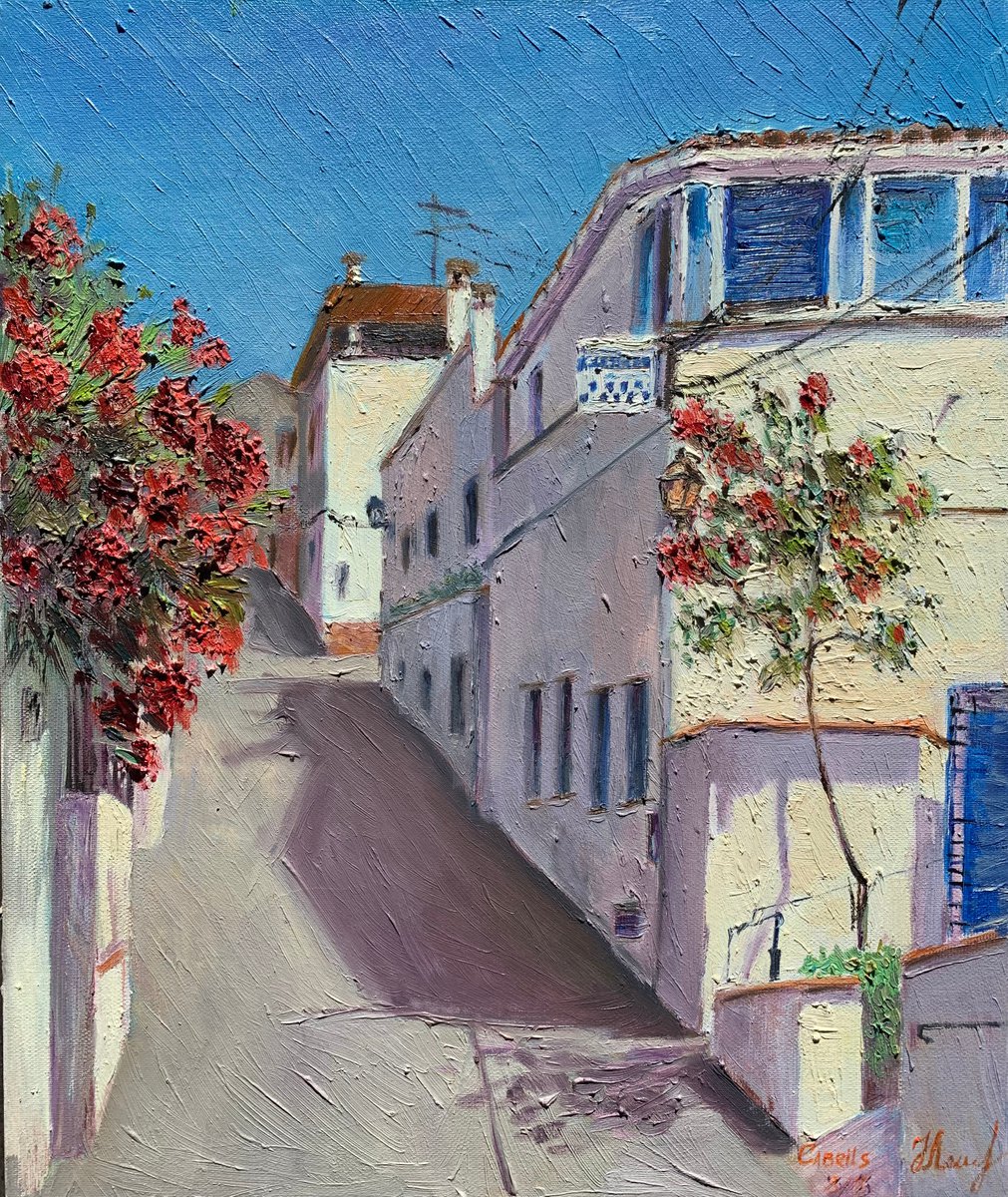 Impressionistic Cityscapes Oil Painting By Nataliya Lemesheva, 15 X 18", Sunny Street, Original Artwork