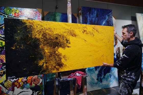 Eternal Sunshine 200cm x 80cm Black Yellow Textured Abstract Art