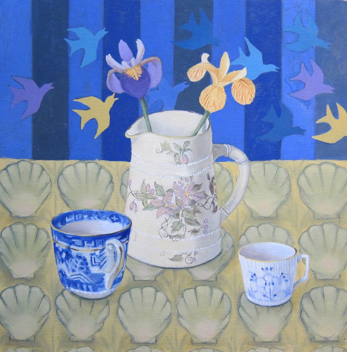 Impressionistic Still Life Oil Painting By Sophie Colmer-Stocker, 12 X 12", China And Iris, Original Artwork