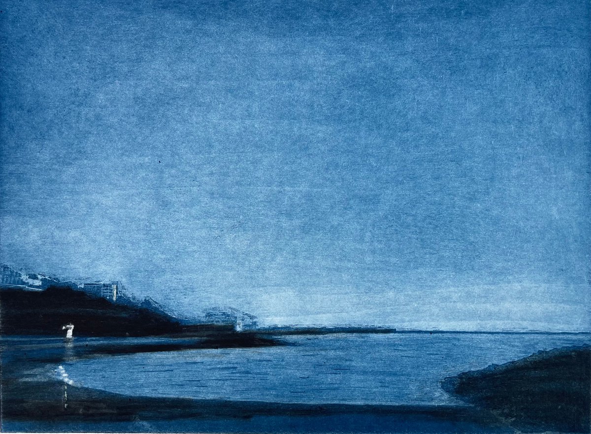 Impressionistic Landscape Etchings & Engravings By Lizzie Butler, 18 X 13", Folkestone, Seaside Dusk, Original Artwork