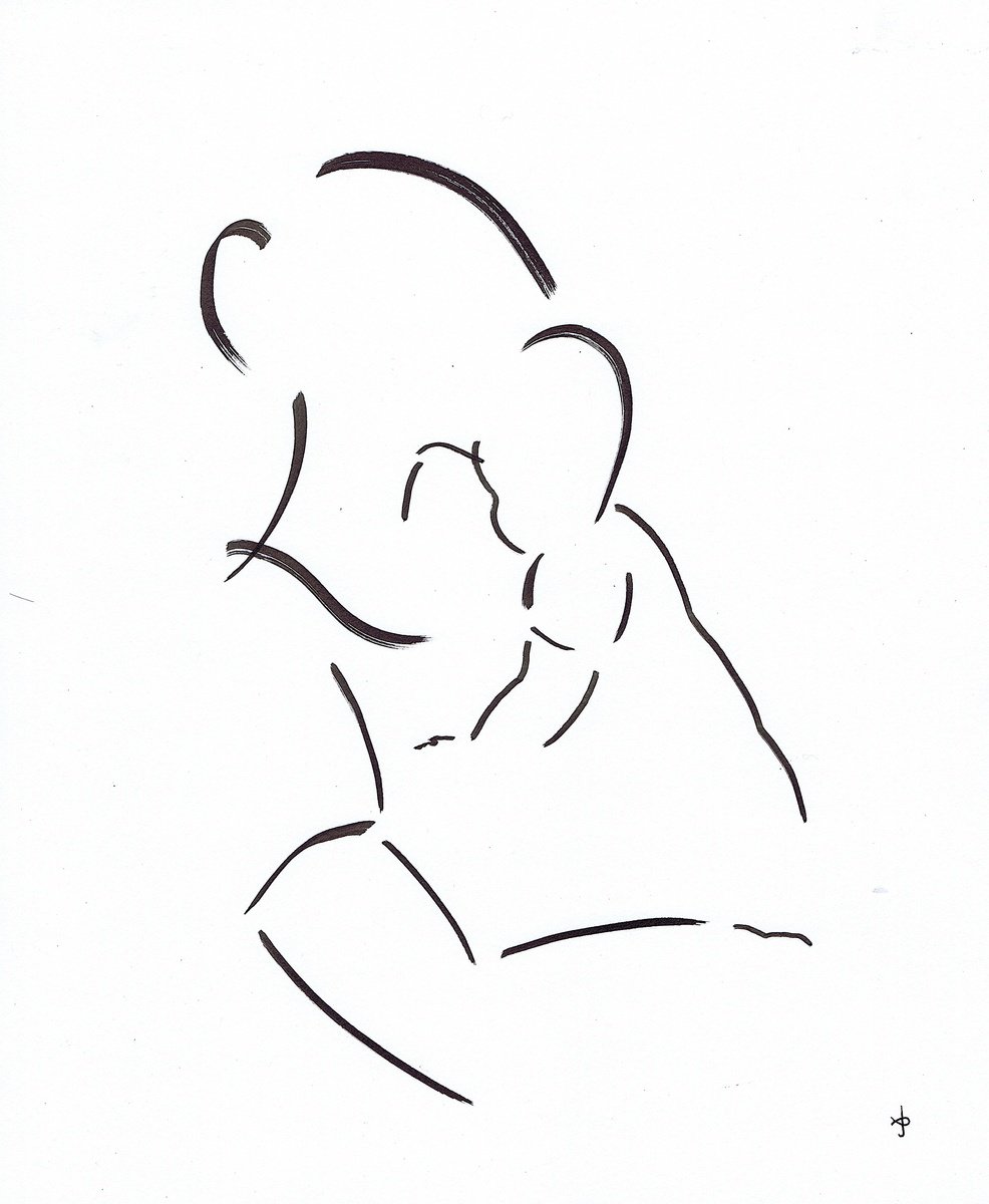 Expressive Portrait Ink Drawing By David Jones, 10 X 12, Mother And Child #01, Original Artwork