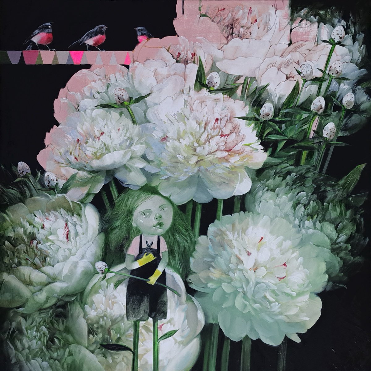 Impressionistic Botanical Oil Painting By Nataly Derevyanko, 35 X 35", Peonia, Original Artwork