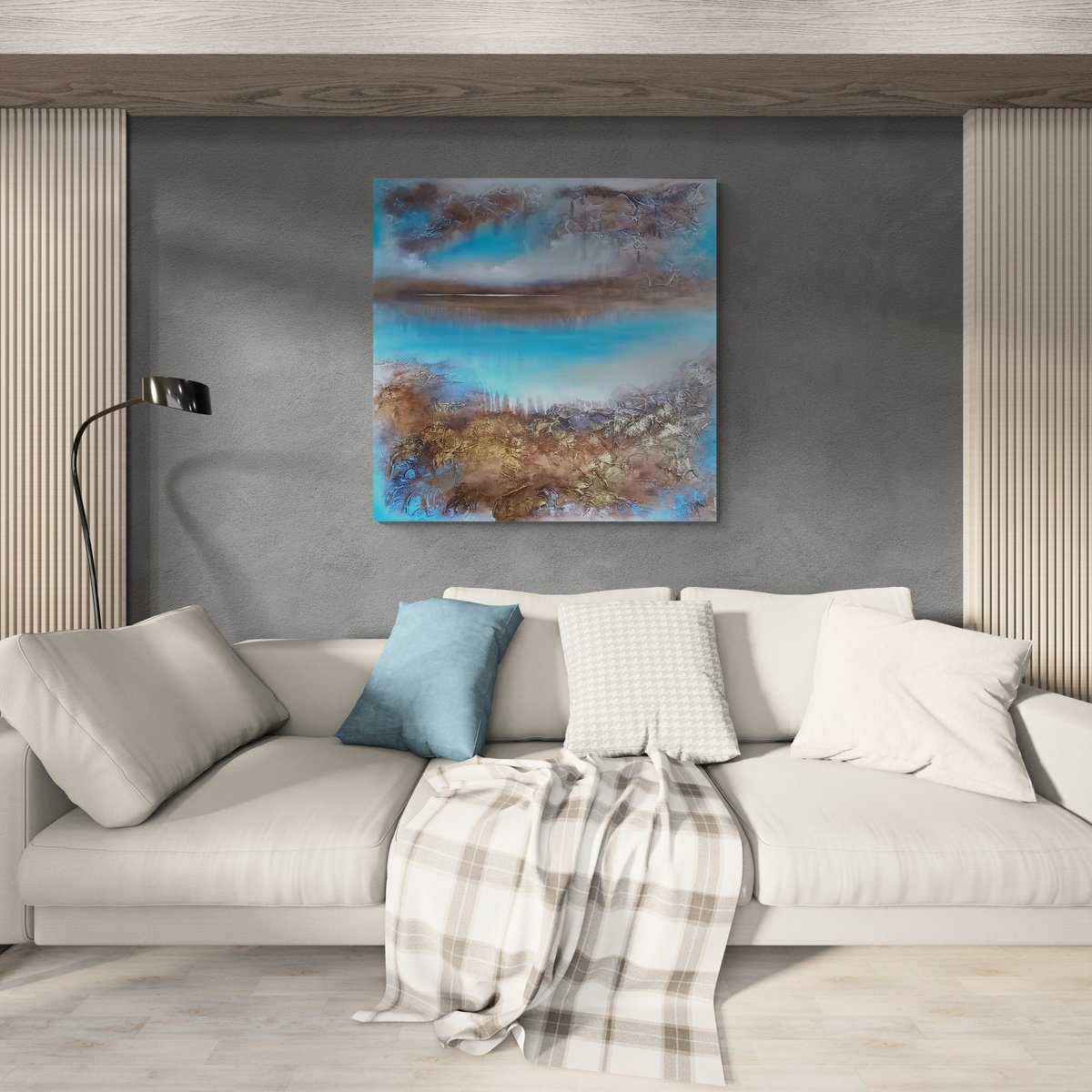 Abstract Landscape Painting By Vera Hoi, 31 X 31", "Along The Shore", Original Artwork