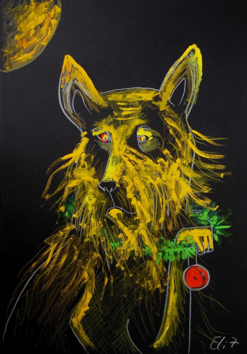 Expressive Animal Painting By Elisheva Nesis, 9 X 13, The New Year Owner, Original Artwork