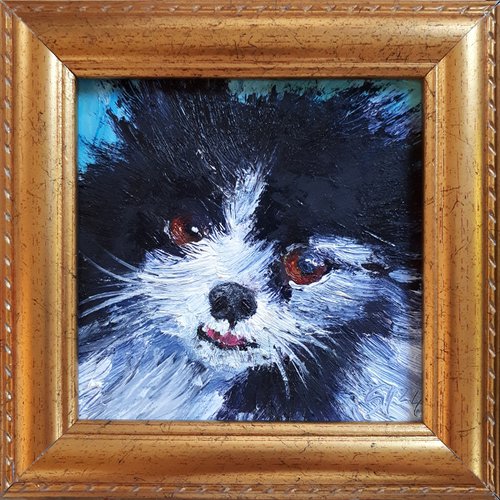 Dog 06.24 / framed / FROM MY A SERIES OF MINI WORKS DOGS/ ORIGINAL PAINTING by Salana Art Gallery