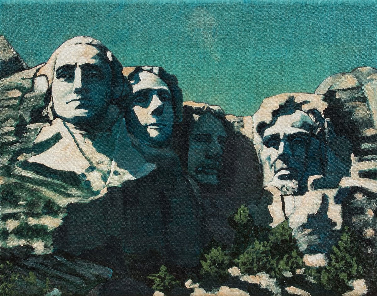 Photorealistic Landscape Oil Painting By Yue Zeng, 15 X 12", Mount Rushmore, Original Artwork