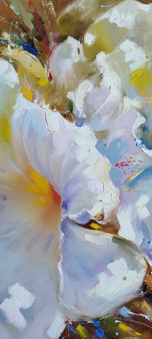Glare on the flower - oil painting, flower impressionism, flower painting, gift for her by Anastasia Kozorez