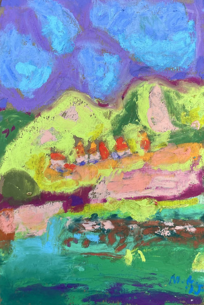 Expressive Landscape Pastel Drawing By Milica Radovic, 7 X 10", Thoughts, Original Artwork
