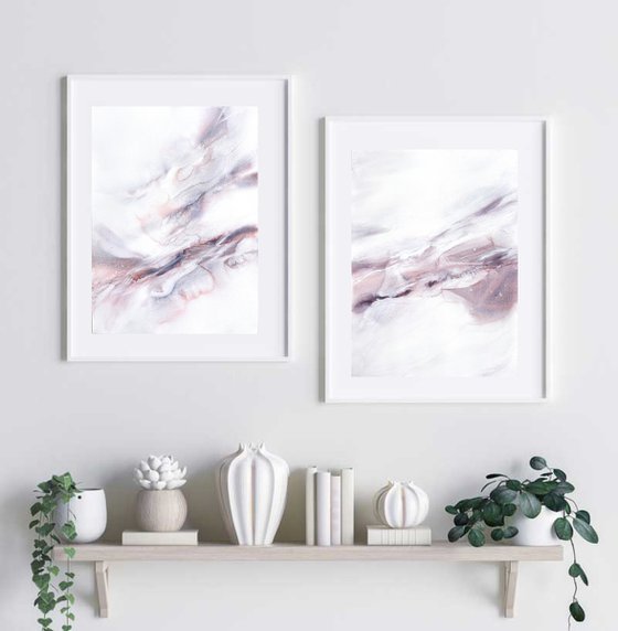 Pink abstract painting Diptych