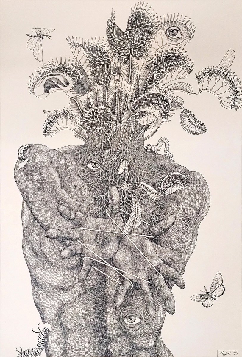 Surrealistic Ink Drawing , Salvation By Rudra Kishore Mandal, 20 X 30, Artwork For Sale On Artfinder