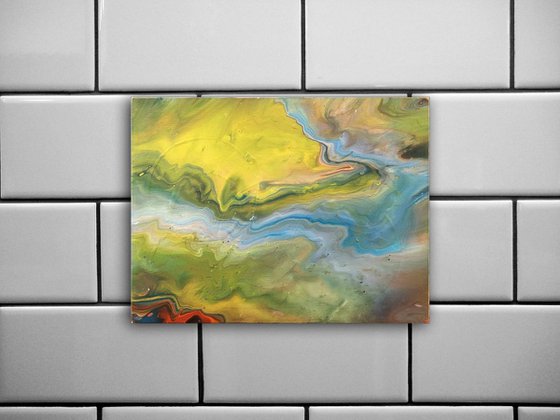 "A River Runs Through It" - Original Small Abstract PMS Fluid Acrylic Painting - 12 x 9 inches