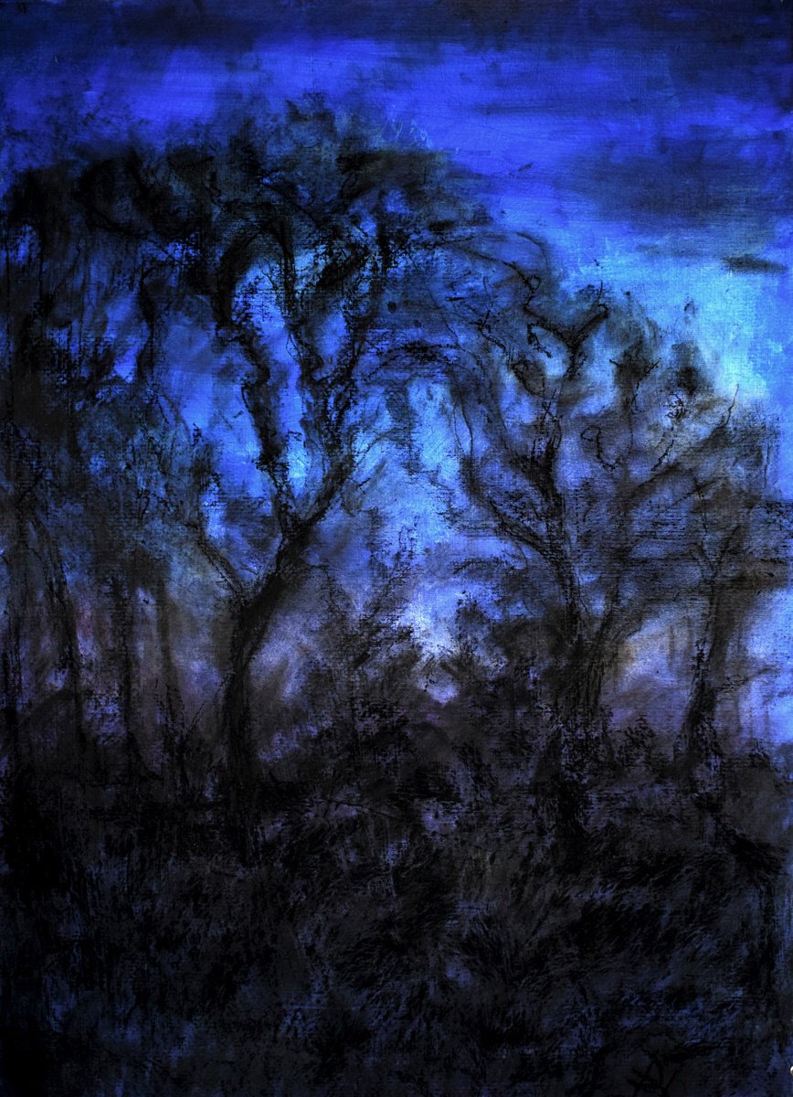 Expressive Landscape Painting By Sbboursot, 20 X 28", Twilight Sky 1, Original Artwork