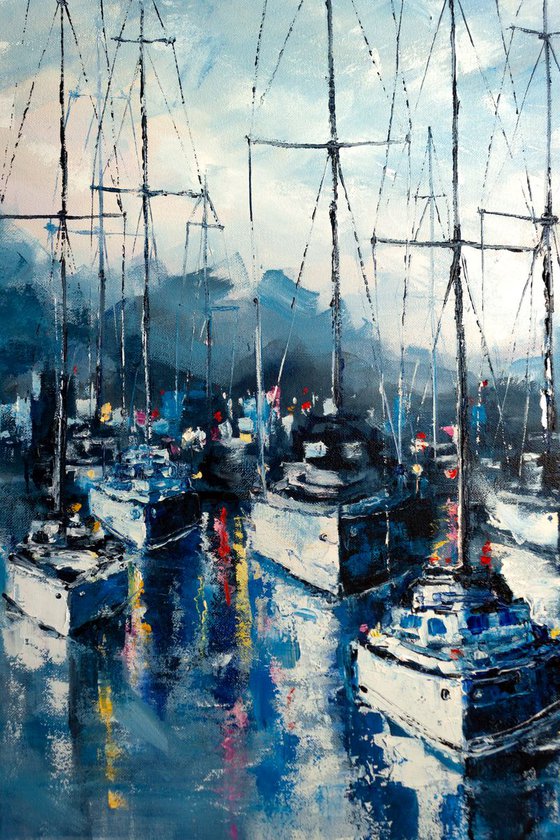 "Quiet harbor " yachts at sea, landscape