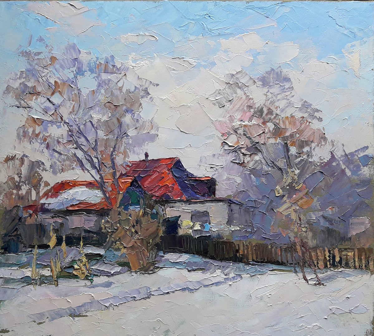 Oil painting House with a red roof by Boris Serdyuk
