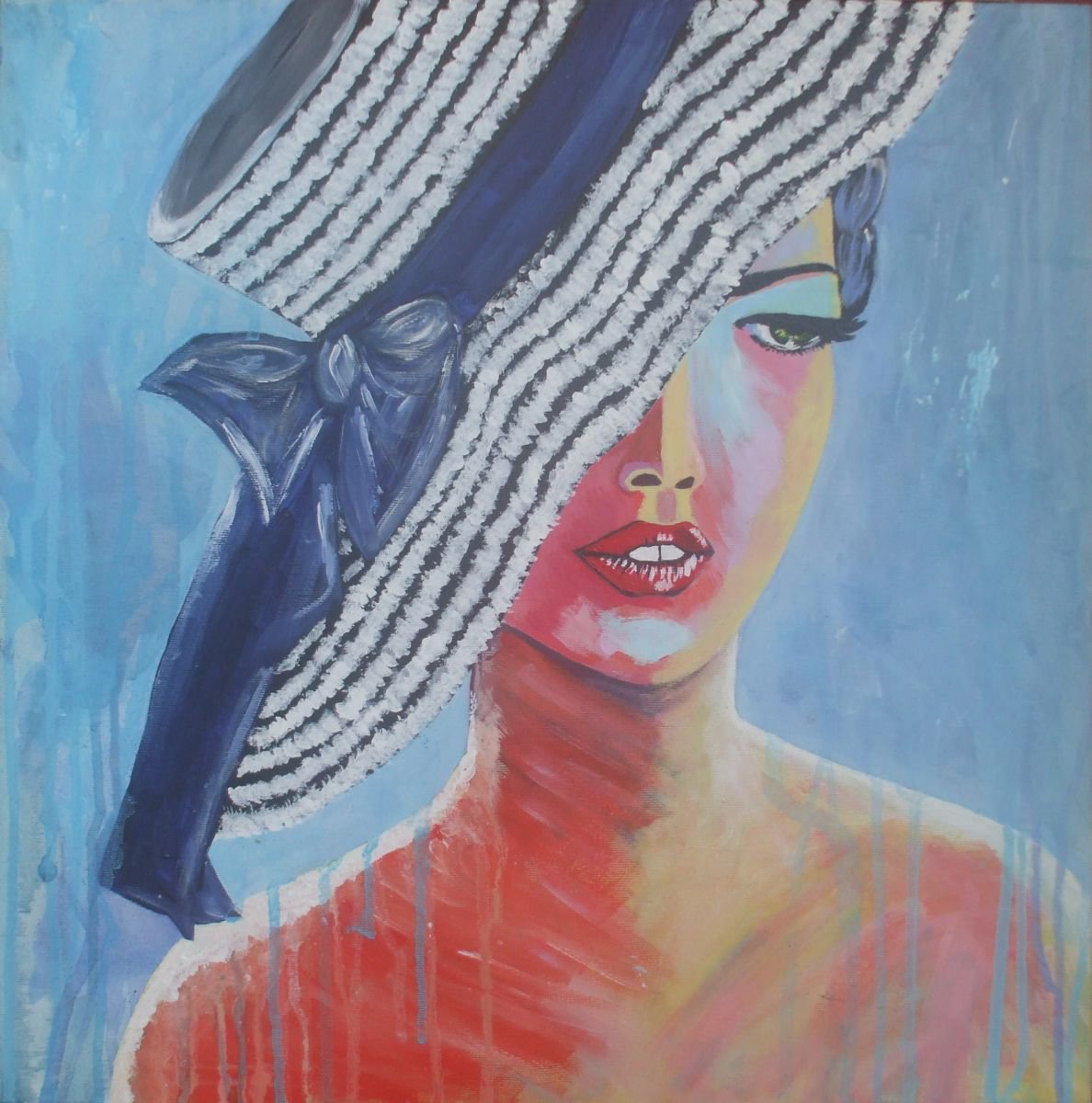 Woman With the hat blue ribbon by Maria Cunha