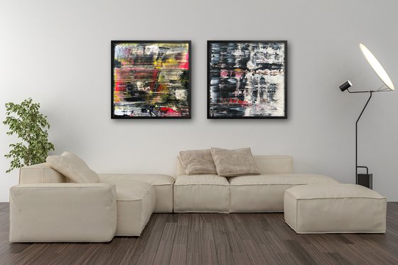 "Up To No Good" - FREE USA SHIPPING + Save As A Series - Original PMS Abstract Diptych Oil and Acrylic Paintings On Plexiglass, Framed - 52" x 26"