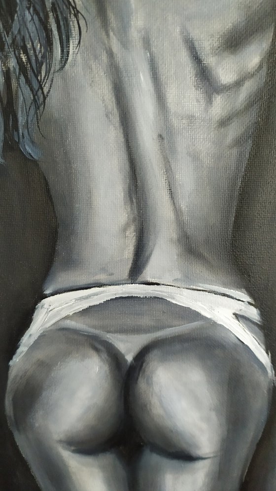 In dreams, erotic nude oil painting, Gift idea, black and white oil painting
