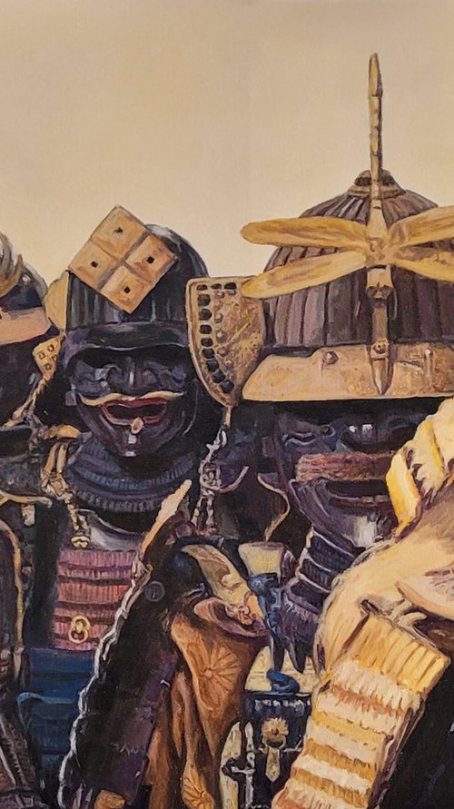 Samurais Come, Contemporary Realistic Oil Painting by QI Debrah