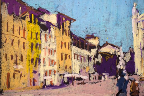 Florence. Santa Croce. Oil pastel painting. Original small light shadow decor interior travel gift