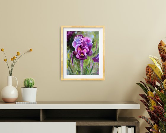 Purple iris in the garden, iris flower Painting