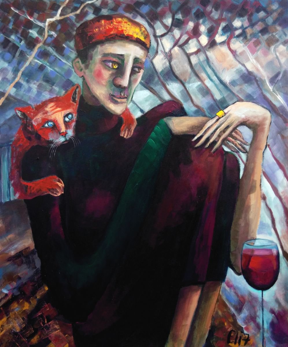 Expressive Portrait Acrylic Painting By Elisheva Nesis, 20 X 24, The Ring Of Autumn, Original Artwork