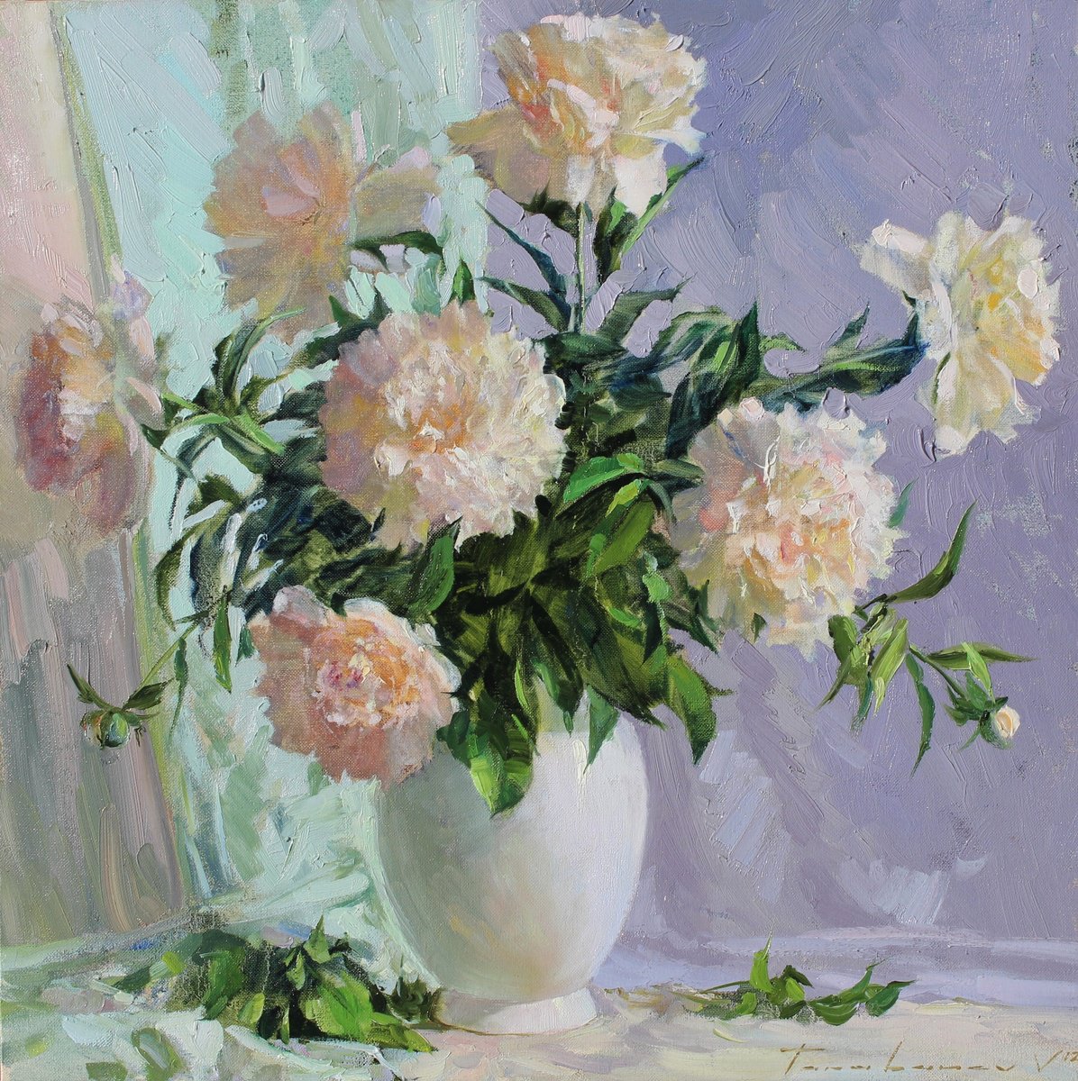 Impressionistic Botanical Oil Painting By Volodymyr Tarabanov, 24 X 24", Favorite Flowers, Original Artwork