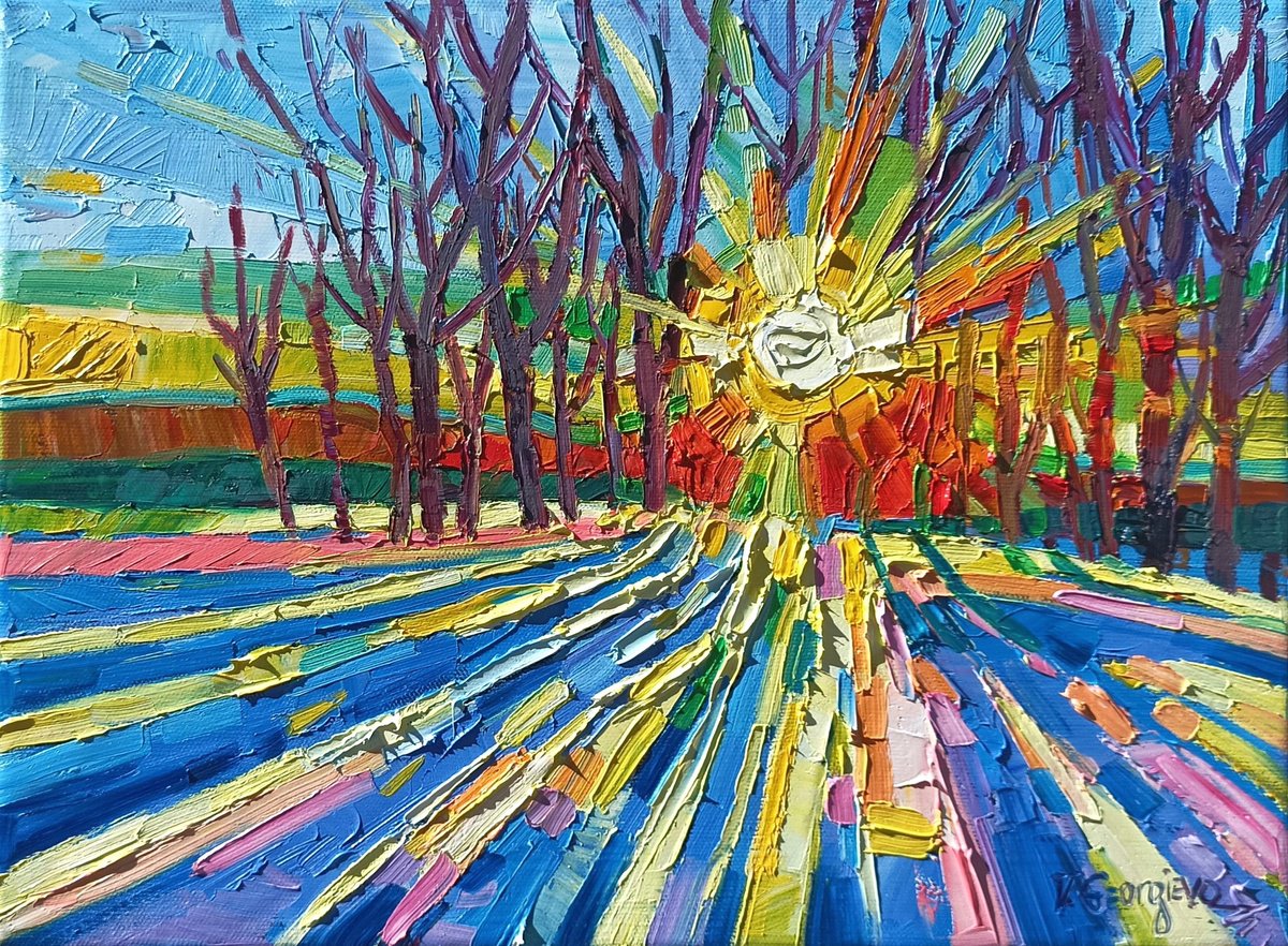 Impressionistic Landscape Oil Painting By Vanya Georgieva, 16 X 12", Winter Shadows, Original Artwork