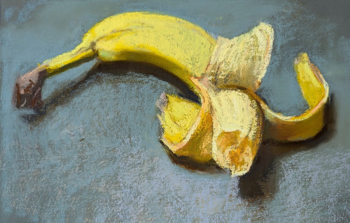 Still Life Pastel Drawing By Silja Salmistu, 11 X 7", Banana, Original Artwork