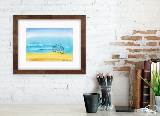 Walk along the sea. Original watercolor artwork.