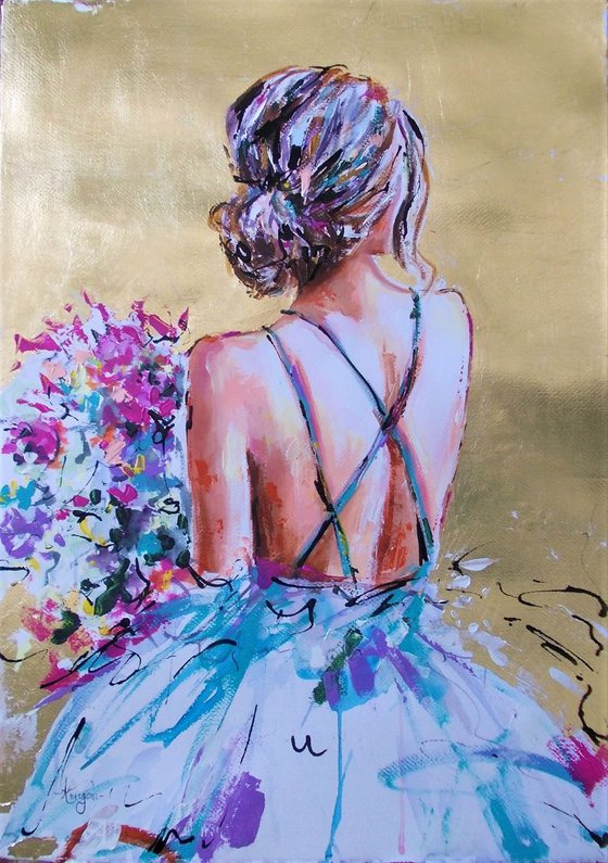Heavenly Μoment -Ballerina-figurative Painting on Paper