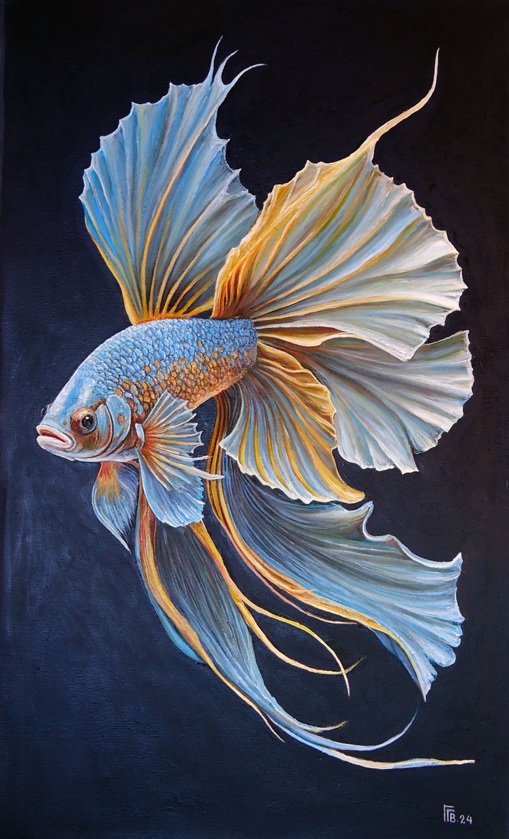 Photorealistic Animal Oil Painting By Grigor Velev, 15 X 24, Underwater Monarch, Original Artwork