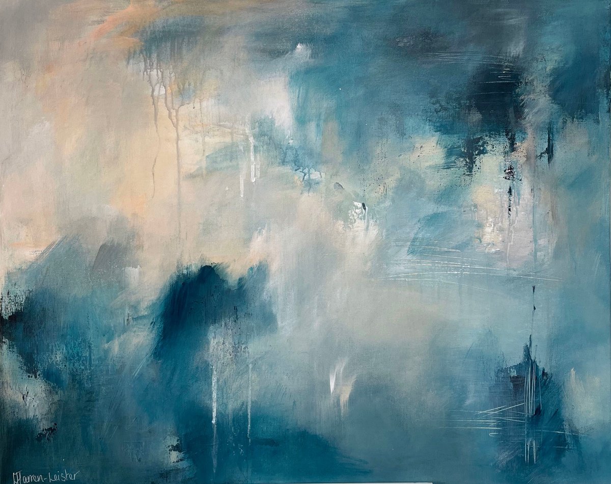 Abstract Acrylic Painting By Lyndsay Tarren-Leister, 31 X 26", Blue Series No1, Original Artwork