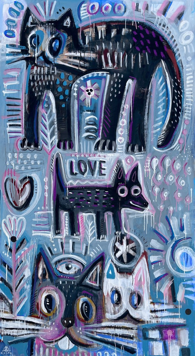 Impressionistic Animal Acrylic Painting By Daria Kusto, 43 X 79, Animals On A Walk, Original Artwork