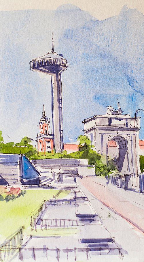 Madrid. Moncloa. Street sketch. Urban landscape small original spain landscape by Sasha Romm