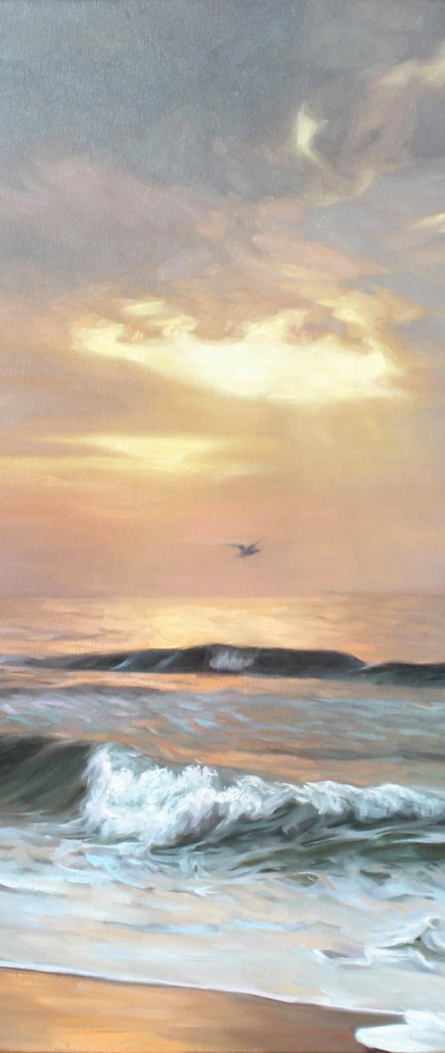 "Seaside" Sunset and coast oil art by Mary Ameur