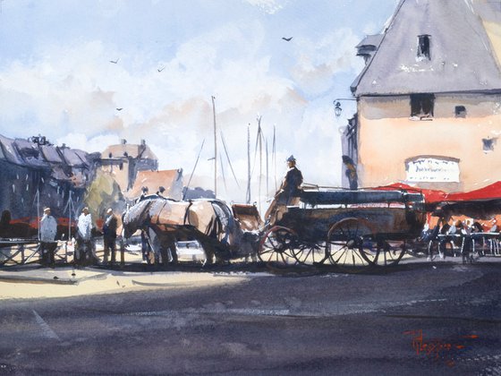 Horses and carriage in Honfleur